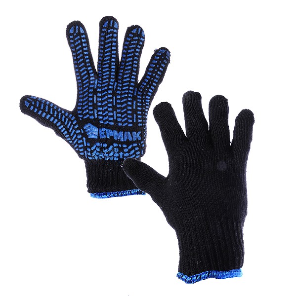 перчатки зимние, х/б ЕРМАК вязаные,полушерст. двойные,с ПВХ покрытием 5 нитей р.8 /Г-Ц/100x5