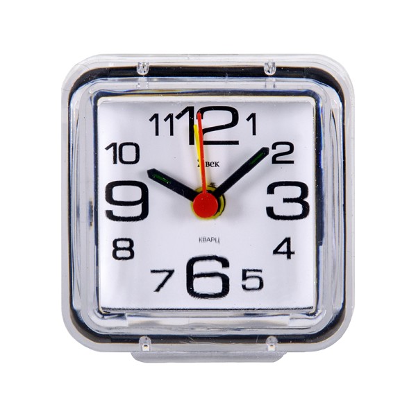 часы будильник Классика кварц 7*7см прозрачный корпус/Руб